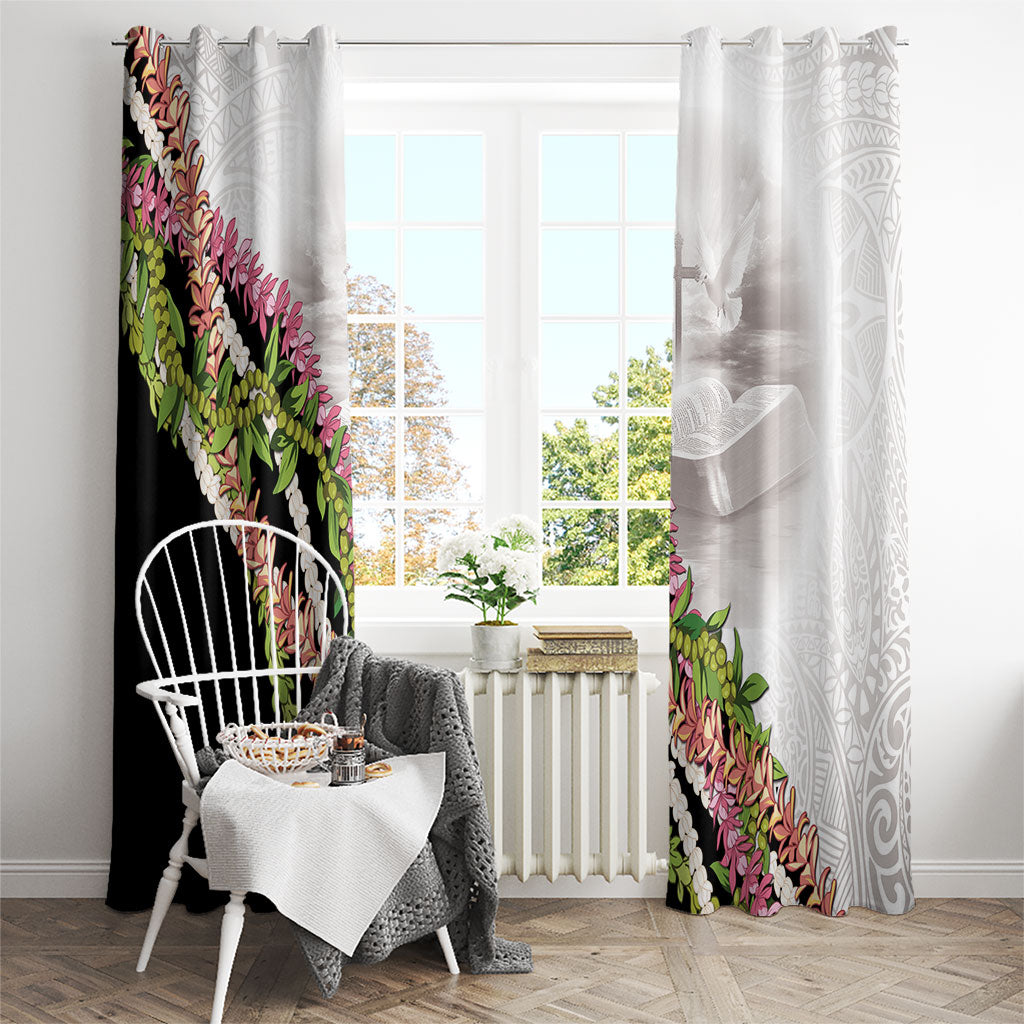 Hawaii Mokihana Mix Pikake Leis Mahalo 'Olelo Window Curtain White Tapa LT7 - Polynesian Pride