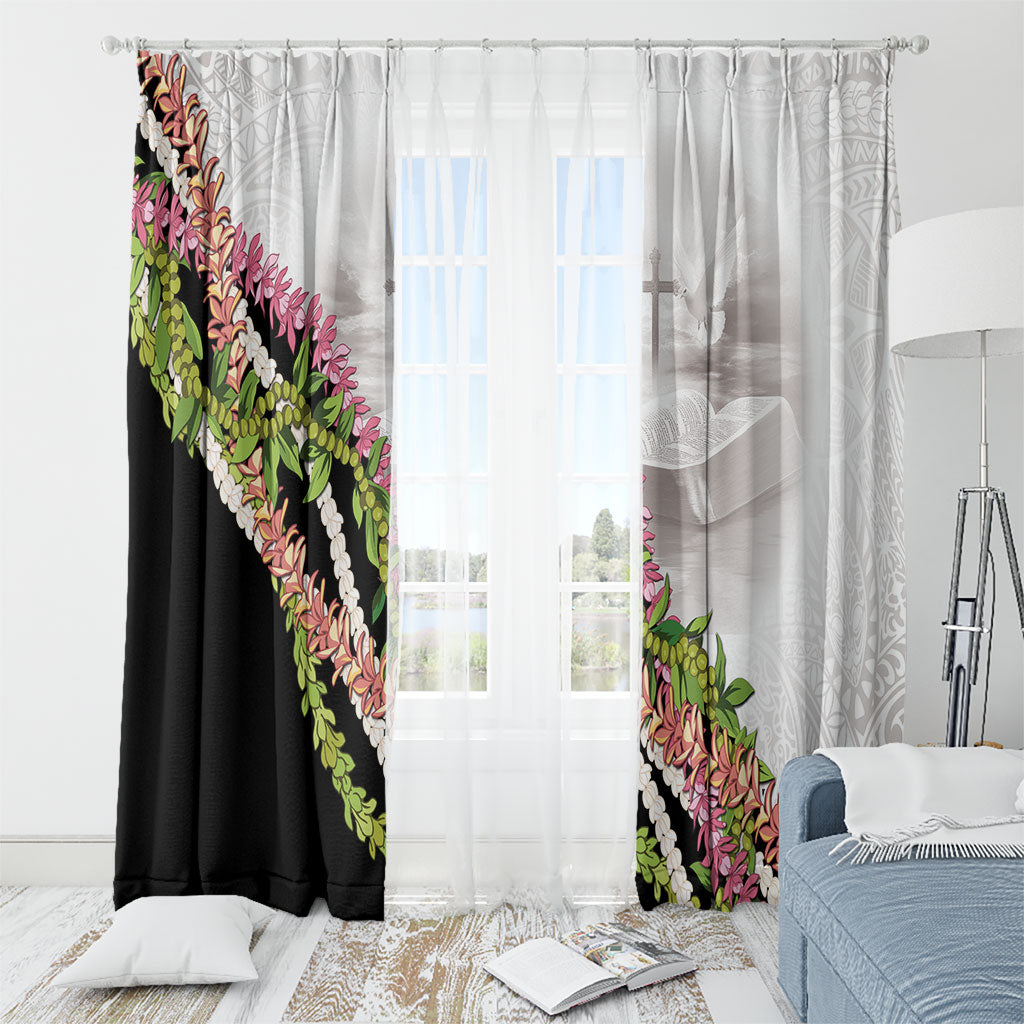 Hawaii Mokihana Mix Pikake Leis Mahalo 'Olelo Window Curtain White Tapa LT7 - Polynesian Pride