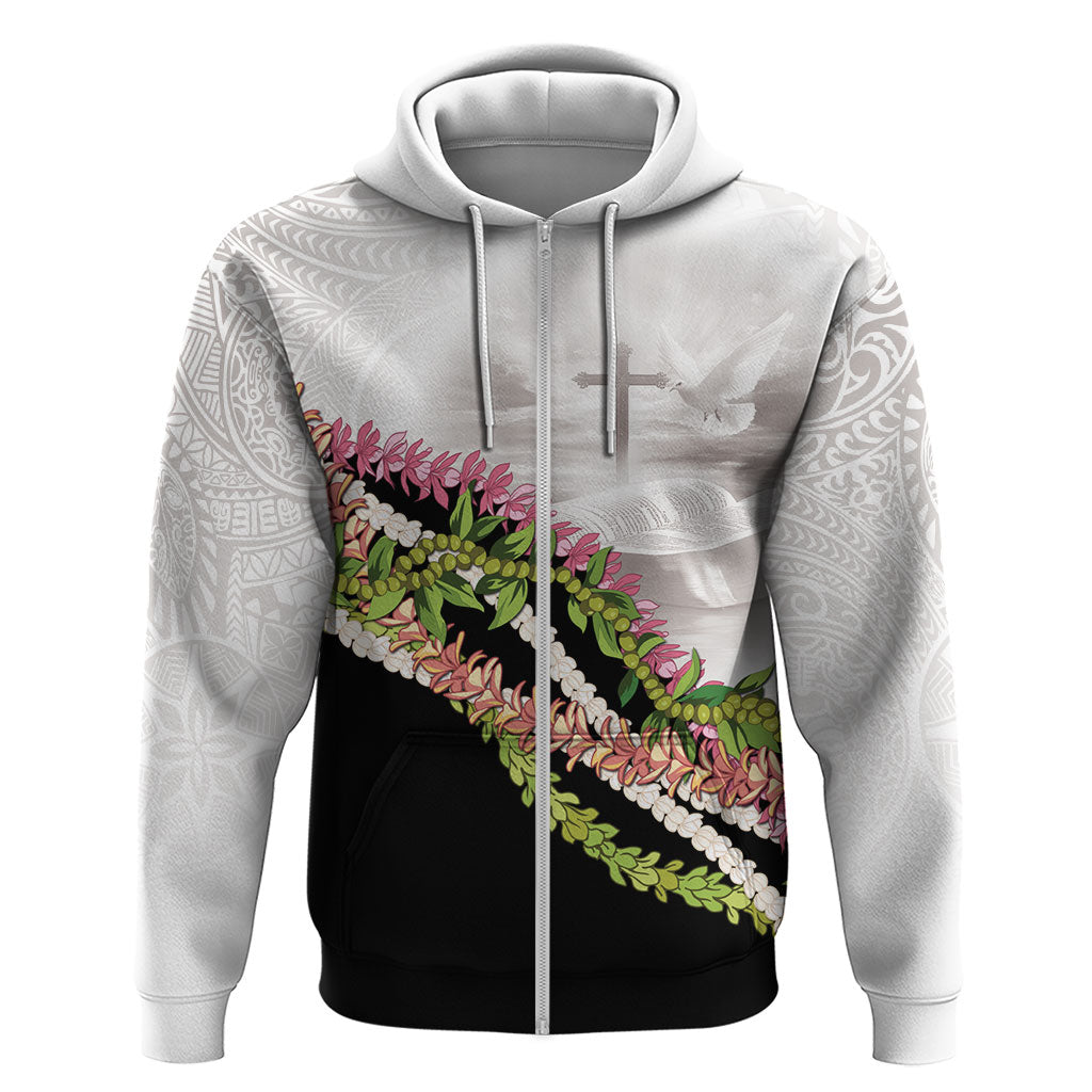 Hawaii Mokihana Mix Pikake Leis Mahalo 'Olelo Zip Hoodie White Tapa LT7 Zip Hoodie White - Polynesian Pride
