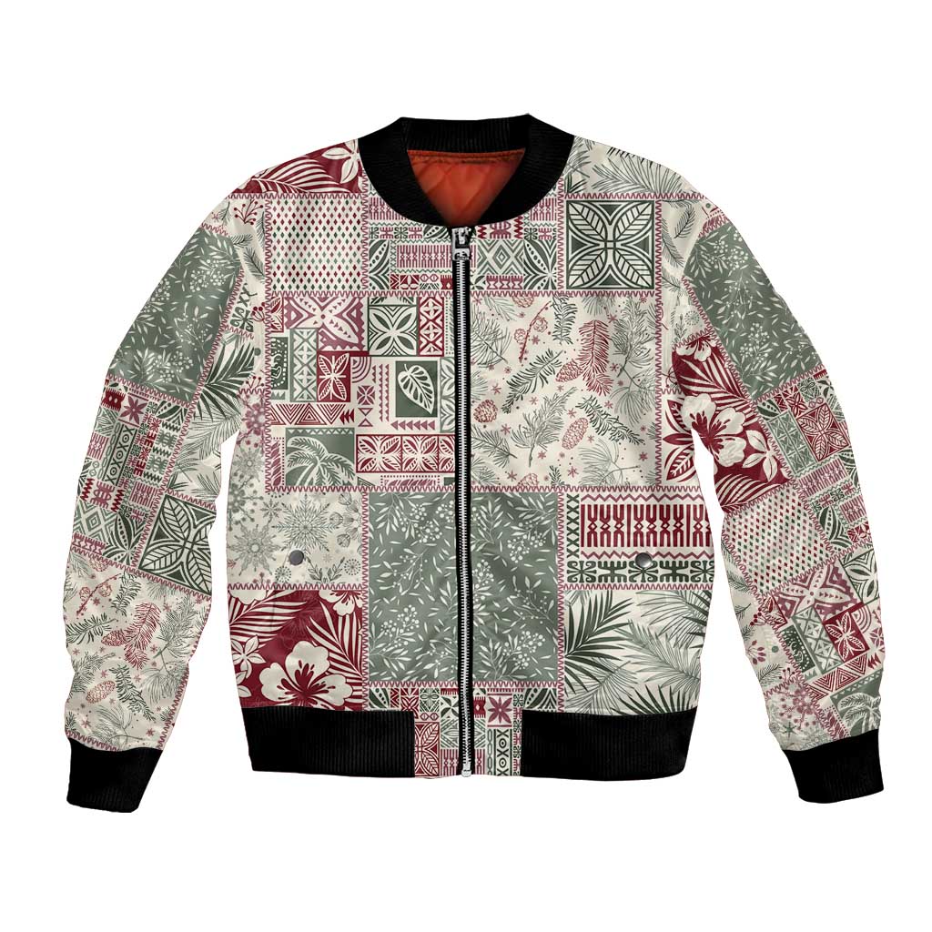 Aloha Hawaii Pastel Christmas Patchwork Bomber Jacket Classic Style LT7 Unisex Pastel Green - Polynesian Pride