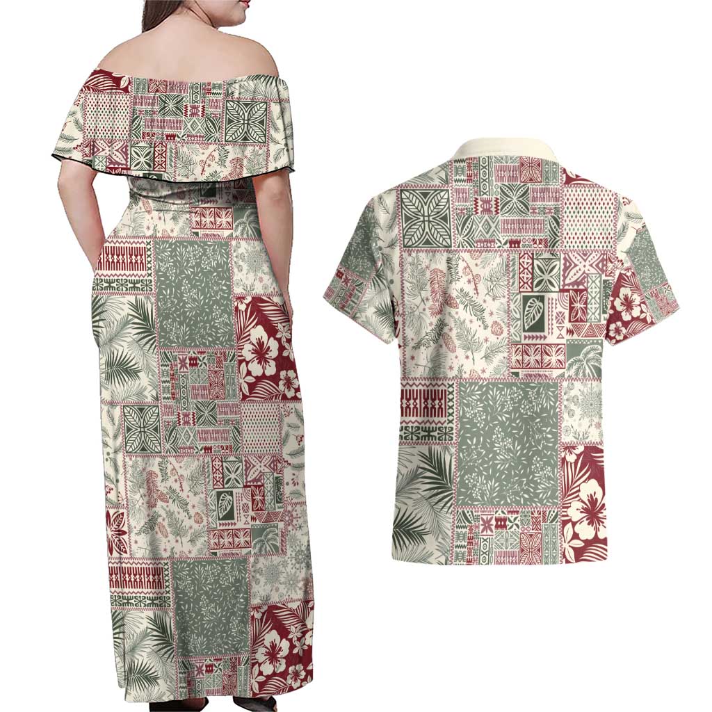 Aloha Hawaii Pastel Christmas Patchwork Couples Matching Off Shoulder Maxi Dress and Hawaiian Shirt Classic Style - Polynesian Pride