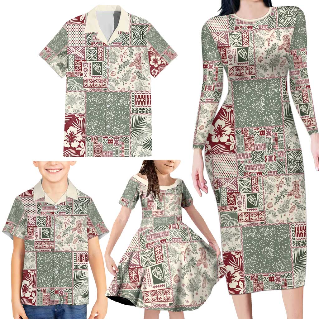 Aloha Hawaii Pastel Christmas Patchwork Family Matching Long Sleeve Bodycon Dress and Hawaiian Shirt Classic Style - Polynesian Pride