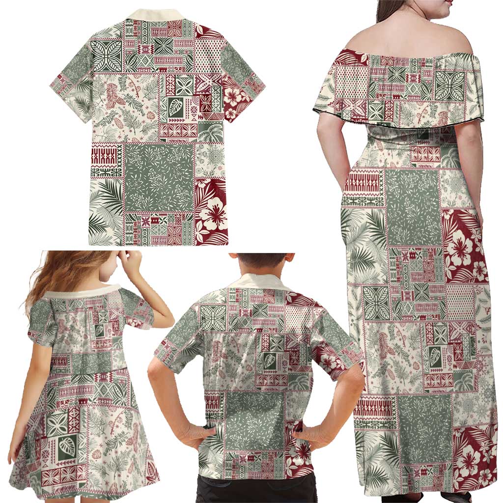 Aloha Hawaii Pastel Christmas Patchwork Family Matching Off Shoulder Maxi Dress and Hawaiian Shirt Classic Style - Polynesian Pride