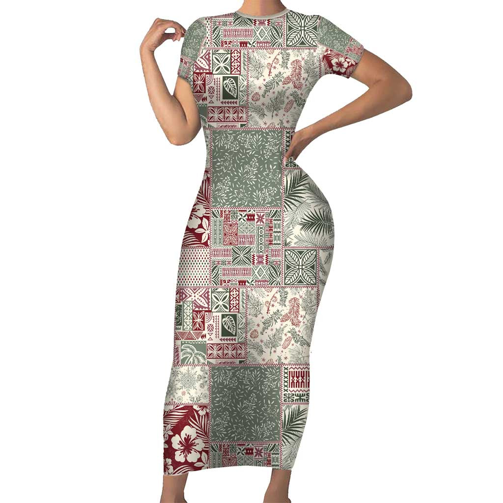 Aloha Hawaii Pastel Christmas Patchwork Family Matching Short Sleeve Bodycon Dress and Hawaiian Shirt Classic Style - Polynesian Pride