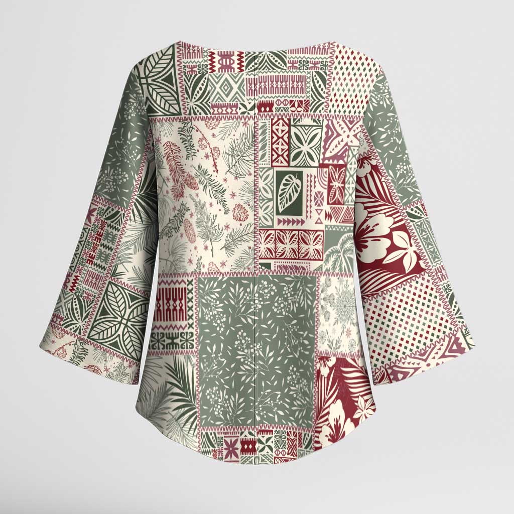 Aloha Hawaii Pastel Christmas Patchwork Kimono Sleeve Blouse Classic Style - Polynesian Pride