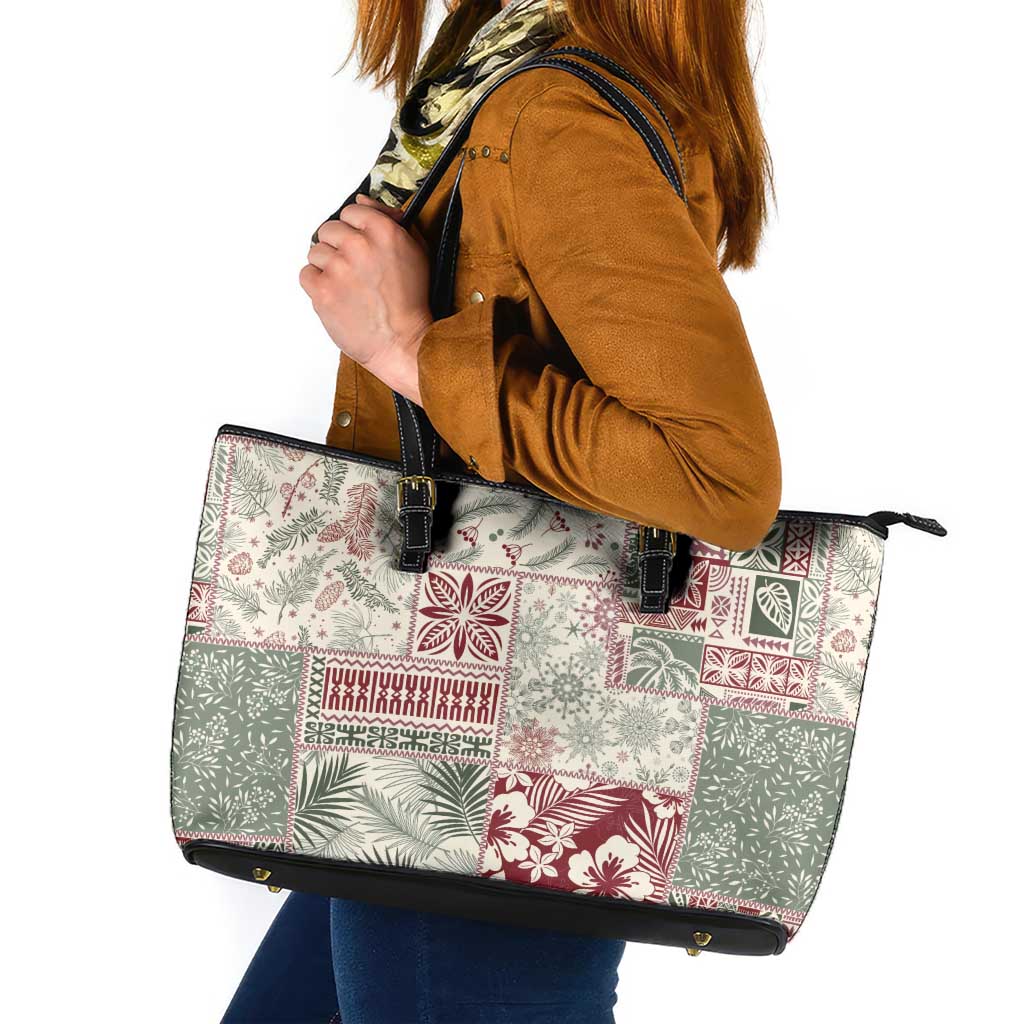 Aloha Hawaii Pastel Christmas Patchwork Leather Tote Bag Classic Style LT7 Pastel Green - Polynesian Pride