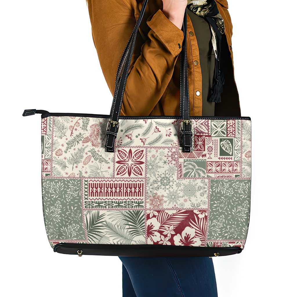 Aloha Hawaii Pastel Christmas Patchwork Leather Tote Bag Classic Style LT7 - Polynesian Pride