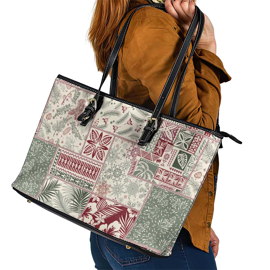 Aloha Hawaii Pastel Christmas Patchwork Leather Tote Bag Classic Style LT7 - Polynesian Pride