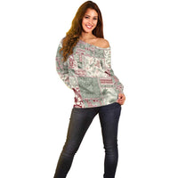Aloha Hawaii Pastel Christmas Patchwork Off Shoulder Sweater Classic Style - Polynesian Pride