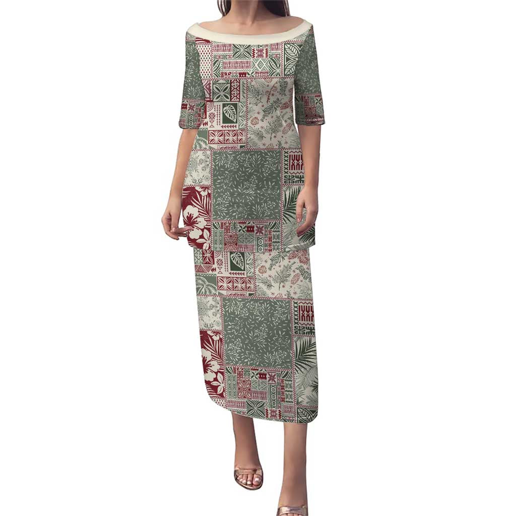 Aloha Hawaii Pastel Christmas Patchwork Puletasi Classic Style LT7 Long Dress Pastel Green - Polynesian Pride