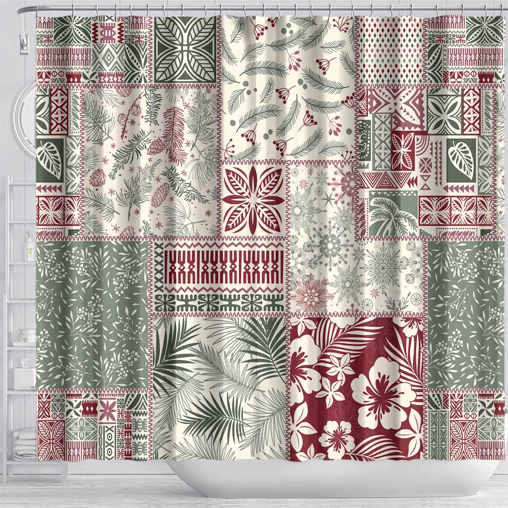 Aloha Hawaii Pastel Christmas Patchwork Shower Curtain Classic Style - Polynesian Pride
