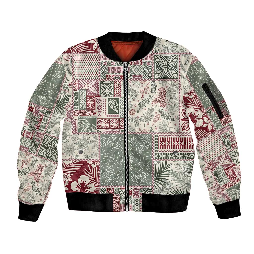 Aloha Hawaii Pastel Christmas Patchwork Sleeve Zip Bomber Jacket Classic Style LT7 Unisex Pastel Green - Polynesian Pride