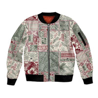 Aloha Hawaii Pastel Christmas Patchwork Sleeve Zip Bomber Jacket Classic Style LT7 Unisex Pastel Green - Polynesian Pride
