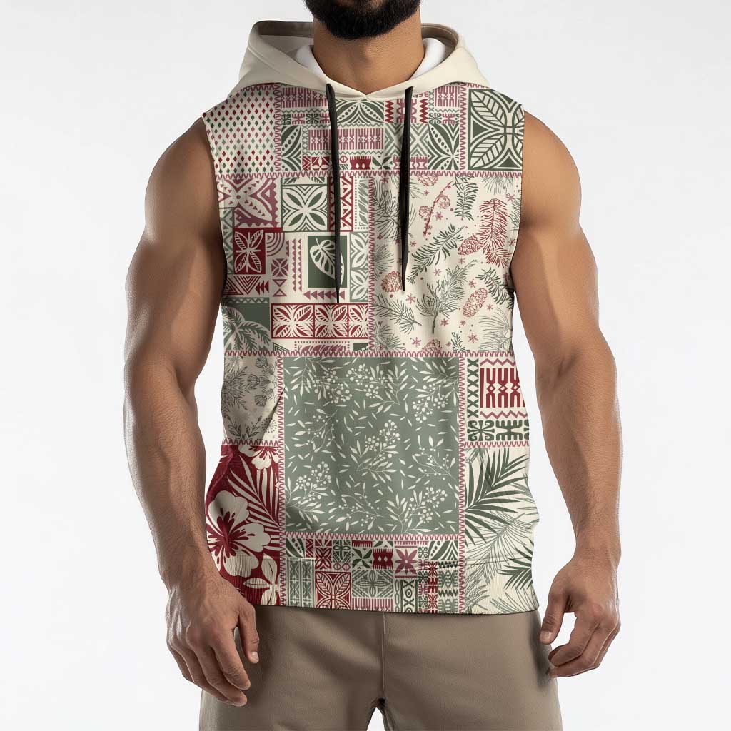 Aloha Hawaii Pastel Christmas Patchwork Sleeveless Hoodie Classic Style - Polynesian Pride