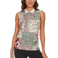 Aloha Hawaii Pastel Christmas Patchwork Women Sleeveless Polo Shirt Classic Style - Polynesian Pride