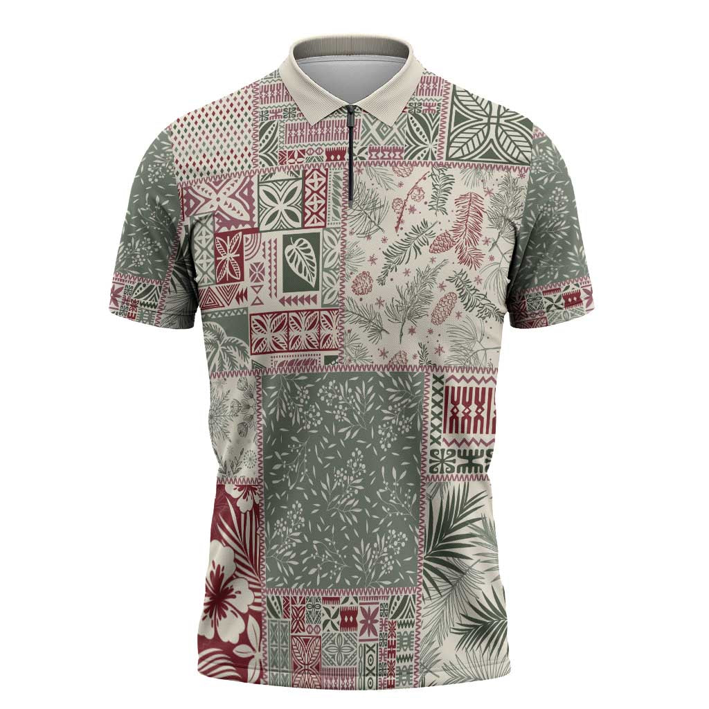 Aloha Hawaii Pastel Christmas Patchwork Zipper Polo Shirt Classic Style - Polynesian Pride