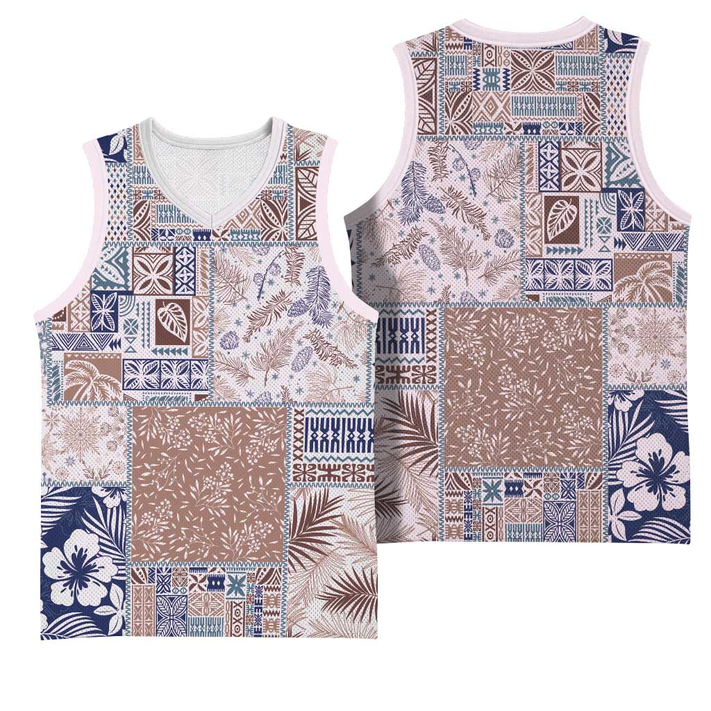 Aloha Hawaii Pastel Christmas Patchwork Basketball Jersey Rustic Style - Polynesian Pride
