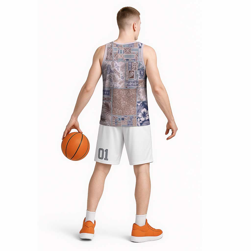 Aloha Hawaii Pastel Christmas Patchwork Basketball Jersey Rustic Style - Polynesian Pride