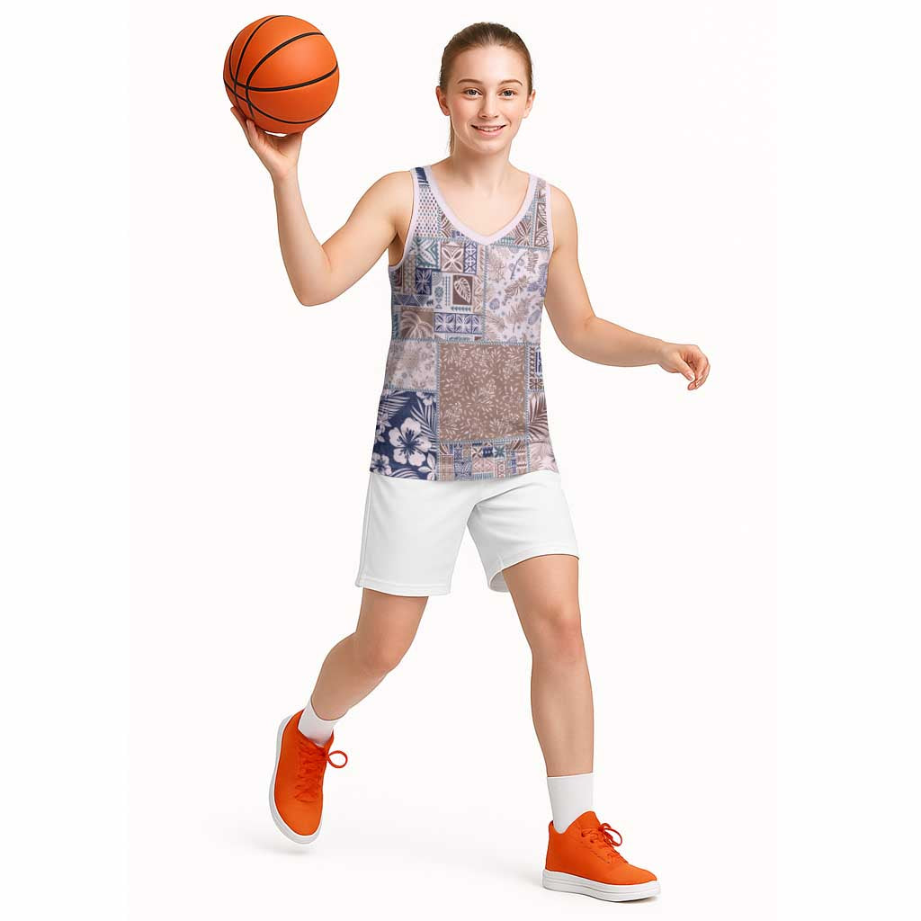 Aloha Hawaii Pastel Christmas Patchwork Basketball Jersey Rustic Style - Polynesian Pride