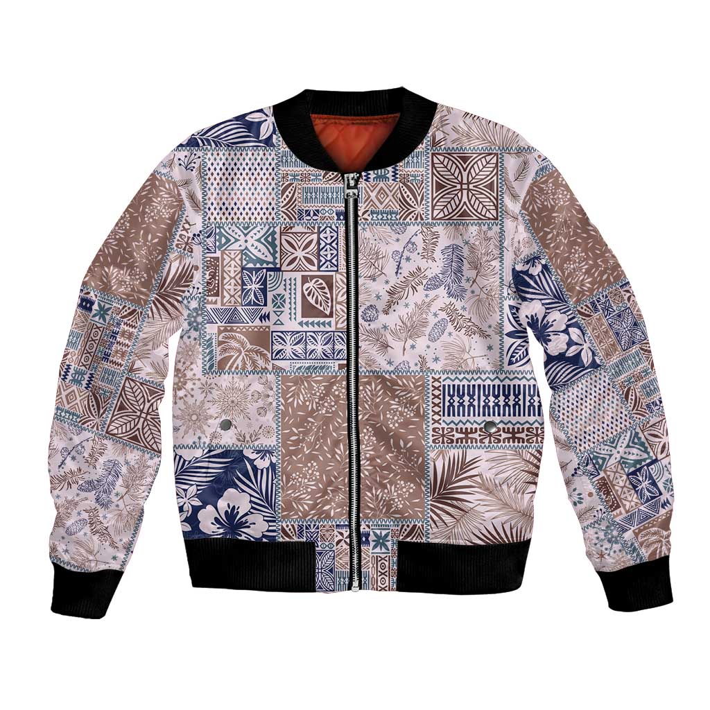 Aloha Hawaii Pastel Christmas Patchwork Bomber Jacket Rustic Style LT7 Unisex Beige - Polynesian Pride