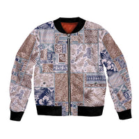 Aloha Hawaii Pastel Christmas Patchwork Bomber Jacket Rustic Style LT7 Unisex Beige - Polynesian Pride