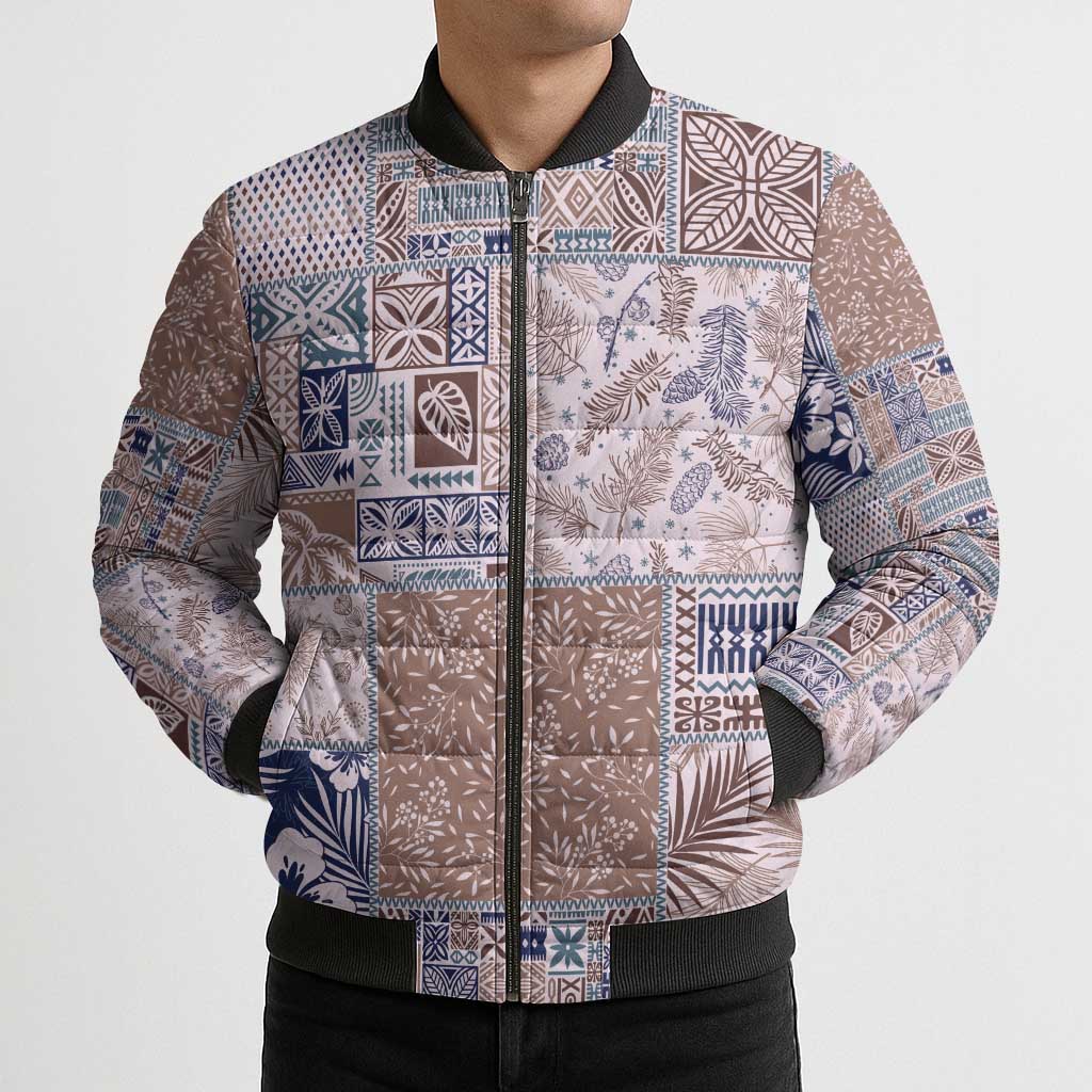 Aloha Hawaii Pastel Christmas Patchwork Bomber Puffer Jacket Rustic Style - Polynesian Pride
