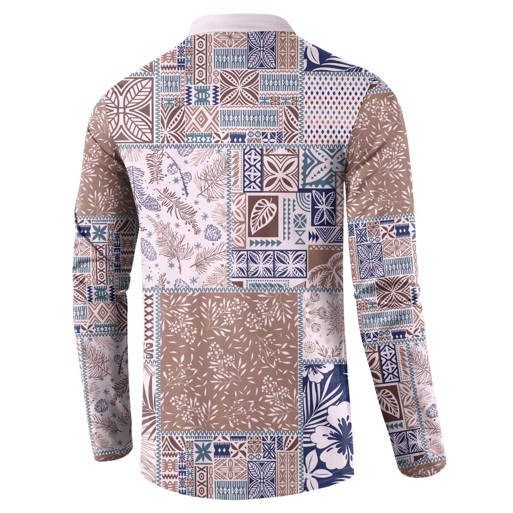 Aloha Hawaii Pastel Christmas Patchwork Button Sweatshirt Rustic Style - Polynesian Pride