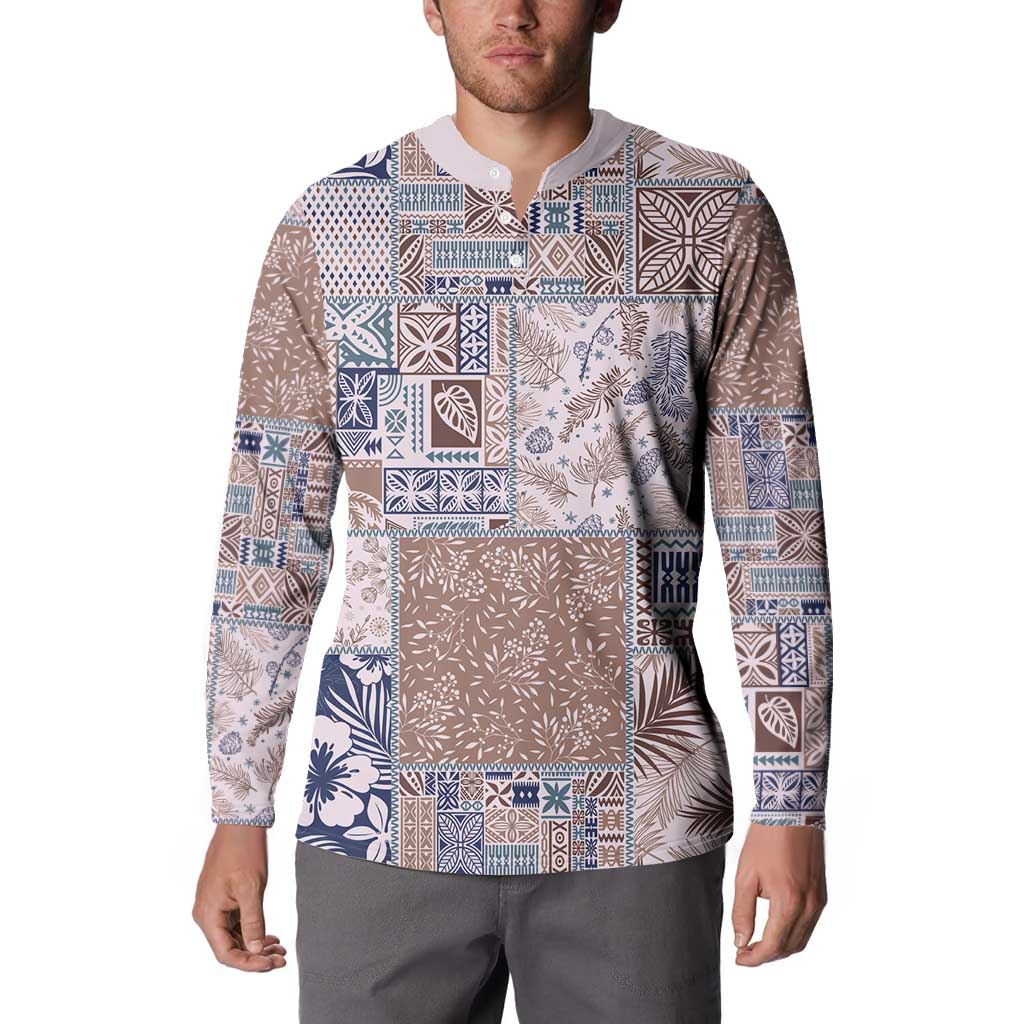 Aloha Hawaii Pastel Christmas Patchwork Button Sweatshirt Rustic Style - Polynesian Pride