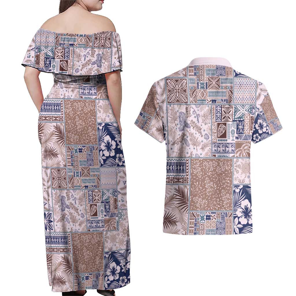 Aloha Hawaii Pastel Christmas Patchwork Couples Matching Off Shoulder Maxi Dress and Hawaiian Shirt Rustic Style - Polynesian Pride