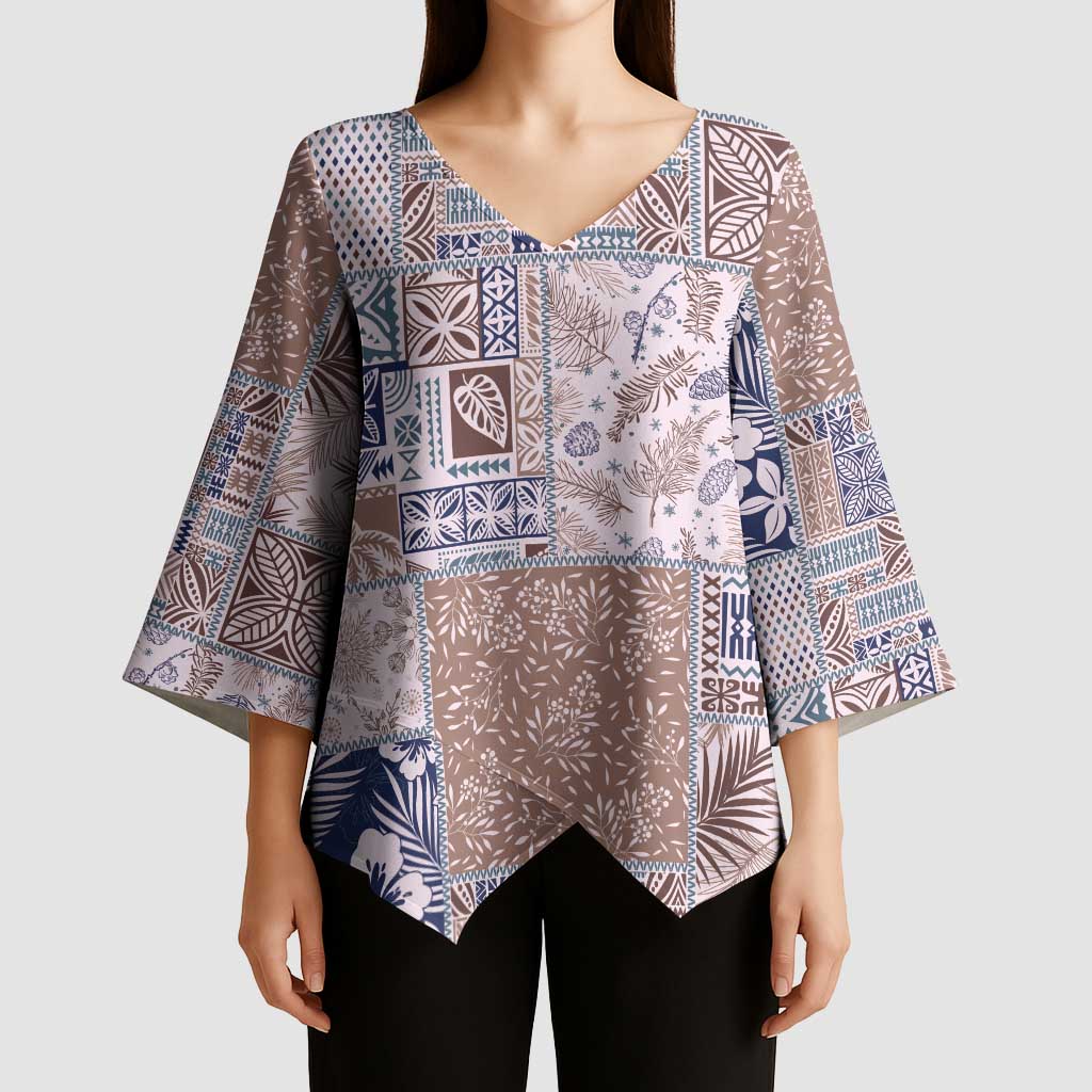Aloha Hawaii Pastel Christmas Patchwork Kimono Sleeve Blouse Rustic Style - Polynesian Pride