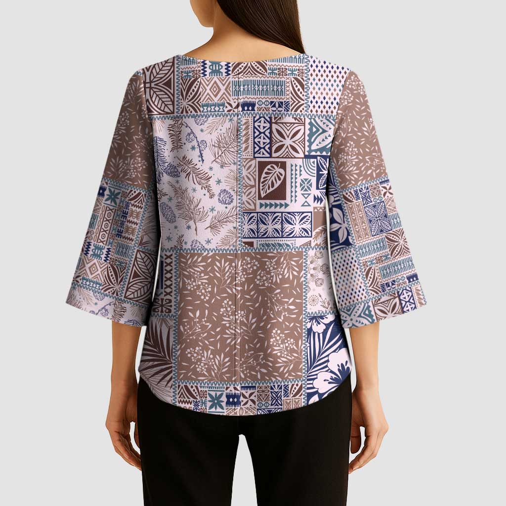 Aloha Hawaii Pastel Christmas Patchwork Kimono Sleeve Blouse Rustic Style - Polynesian Pride