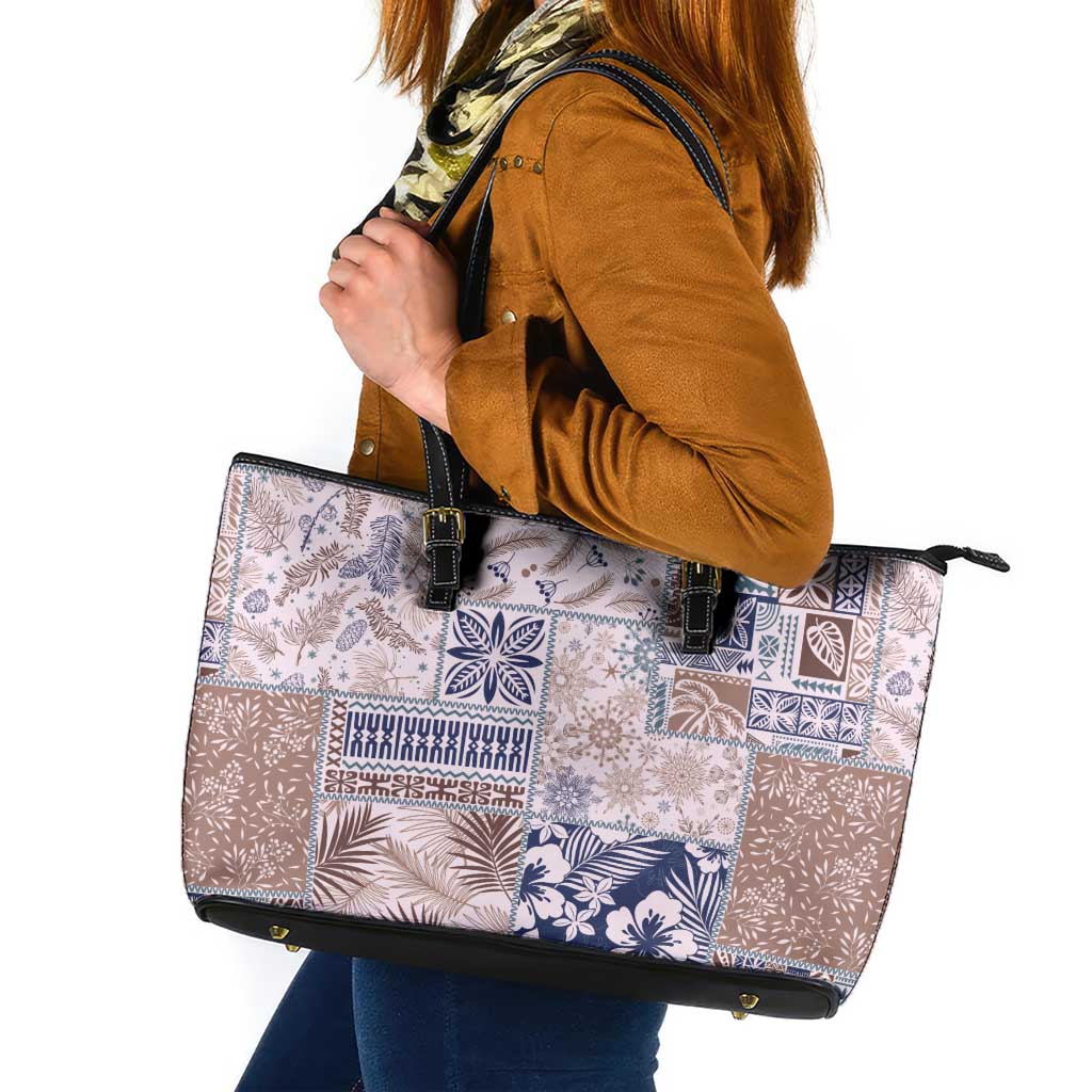 Aloha Hawaii Pastel Christmas Patchwork Leather Tote Bag Rustic Style LT7 Beige - Polynesian Pride