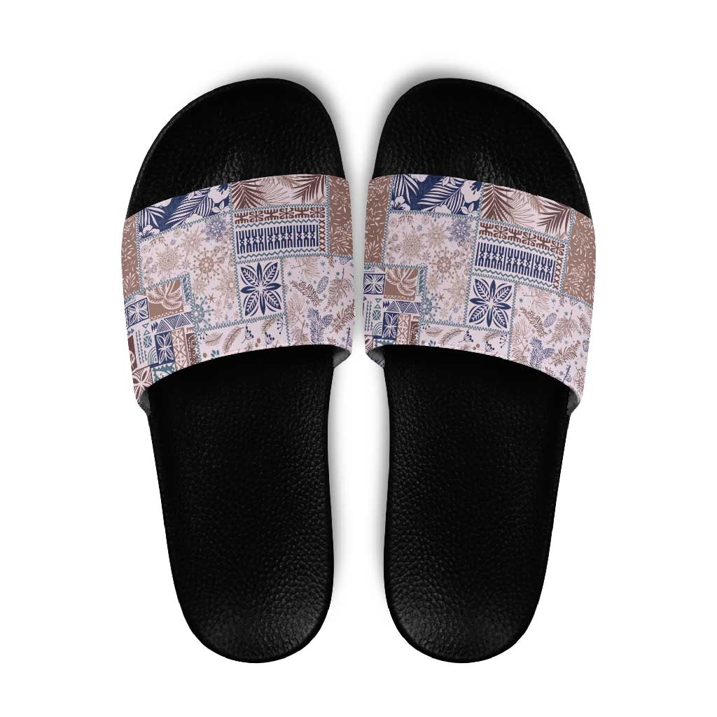 Aloha Hawaii Pastel Christmas Patchwork Slide Sandals Rustic Style LT7 Beige - Polynesian Pride