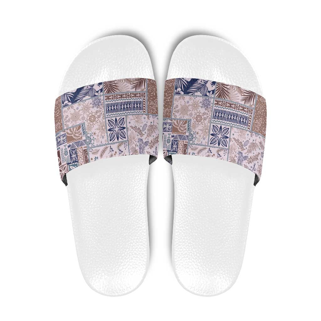 Aloha Hawaii Pastel Christmas Patchwork Slide Sandals Rustic Style LT7 Beige - Polynesian Pride