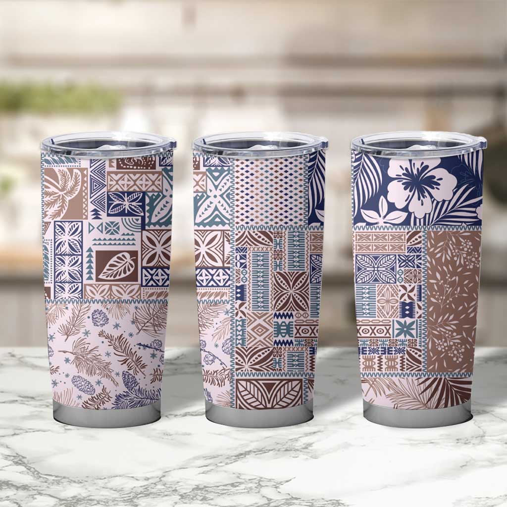 Aloha Hawaii Pastel Christmas Patchwork Tumbler Cup Rustic Style - Polynesian Pride
