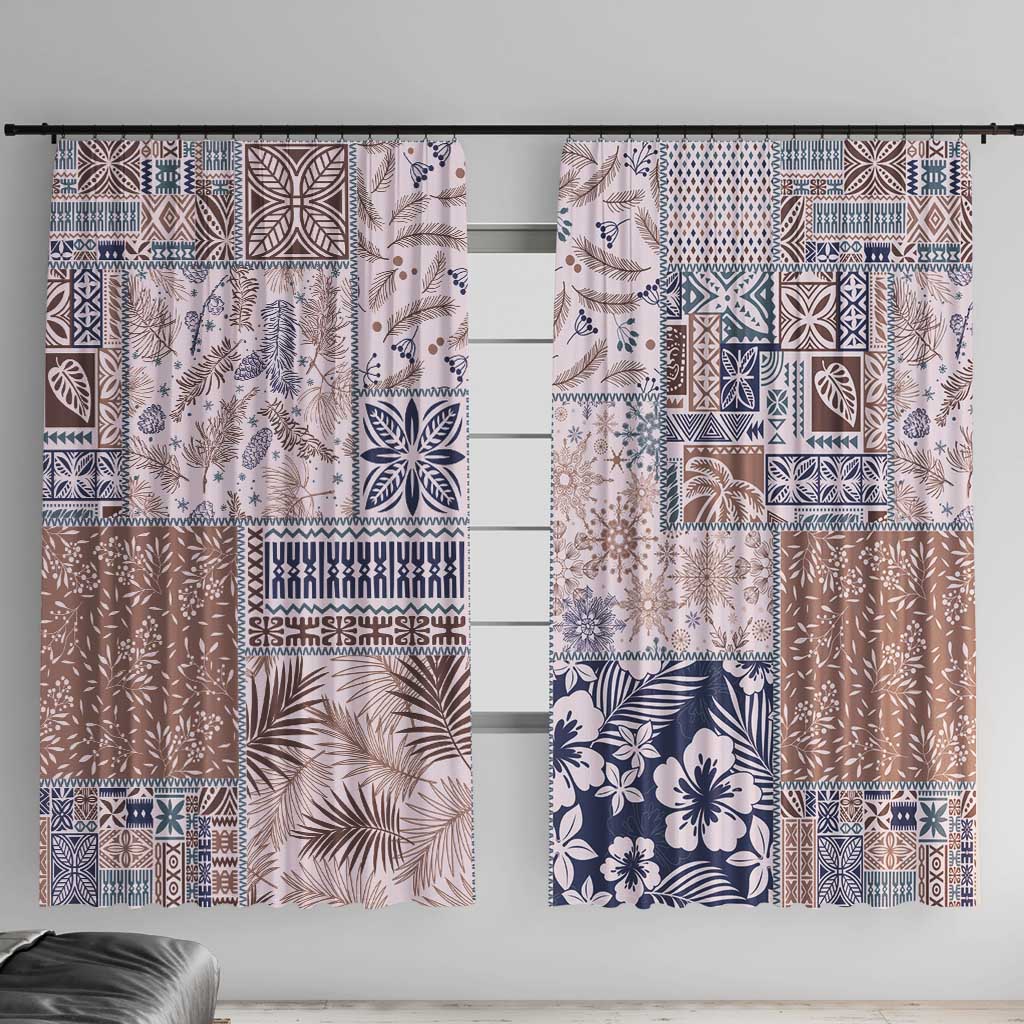 Aloha Hawaii Pastel Christmas Patchwork Window Curtain Rustic Style LT7 With Hooks Beige - Polynesian Pride