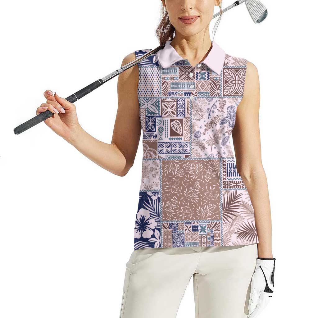 Aloha Hawaii Pastel Christmas Patchwork Women Sleeveless Polo Shirt Rustic Style - Polynesian Pride