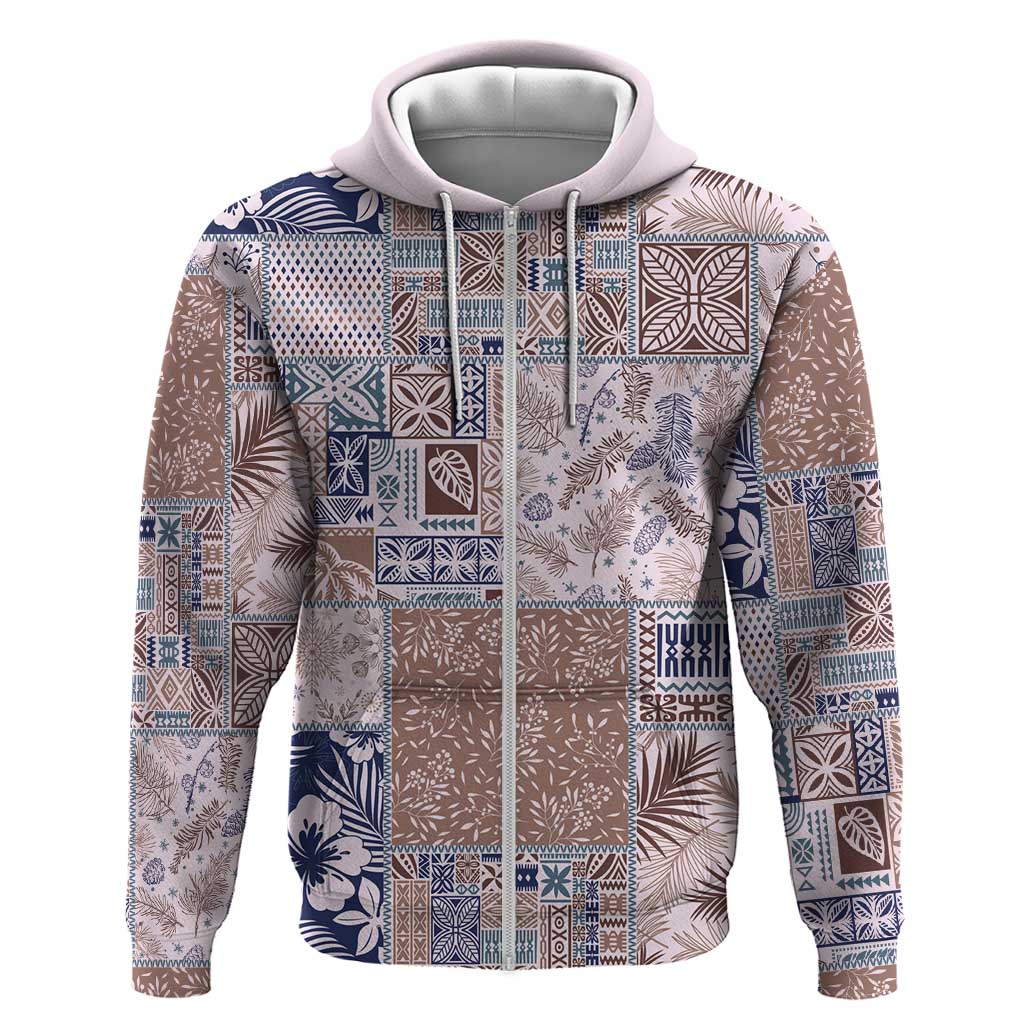 Aloha Hawaii Pastel Christmas Patchwork Zip Hoodie Rustic Style - Polynesian Pride
