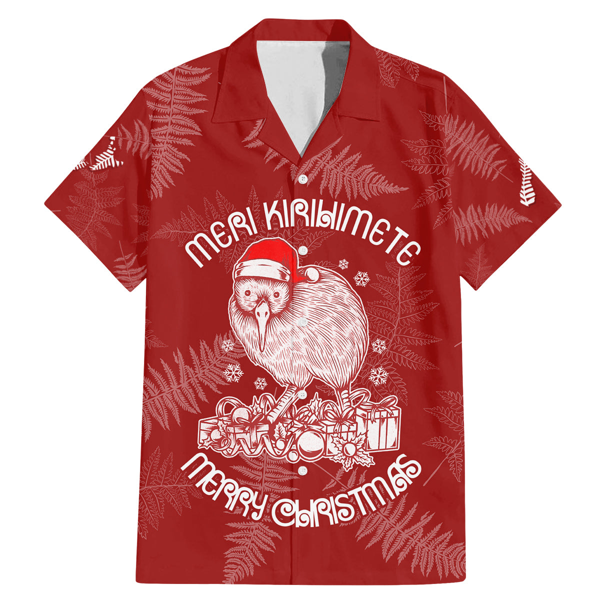 New Zealand Christmas Family Matching Mermaid Dress and Hawaiian Shirt Silver Fern Mix Kiwi Bird Ver01 LT7 Dad's Shirt - Short Sleeve Red - Polynesian Pride