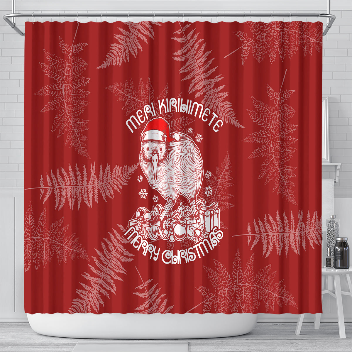 New Zealand Christmas Shower Curtain Silver Fern Mix Kiwi Bird Ver01 LT7 - Polynesian Pride