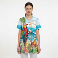 Aloha Hawaii Christmas Scrub Top It's 5 o'clock Somewhere - Polynesian Pride