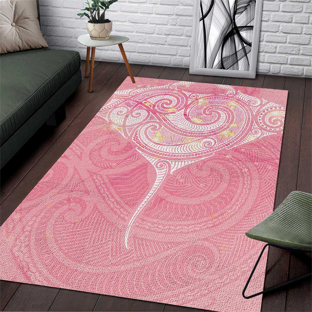 Breast Cancer Awareness Maori Aotearoa Area Rug Manta Ray - Pink Glaze - Polynesian Pride