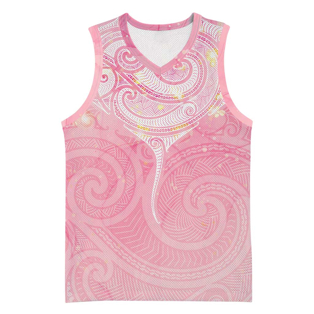 Breast Cancer Awareness Maori Aotearoa Basketball Jersey Manta Ray - Pink Glaze LT7 Unisex Pink - Polynesian Pride