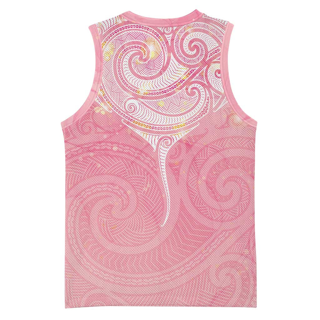 Breast Cancer Awareness Maori Aotearoa Basketball Jersey Manta Ray - Pink Glaze LT7 - Polynesian Pride