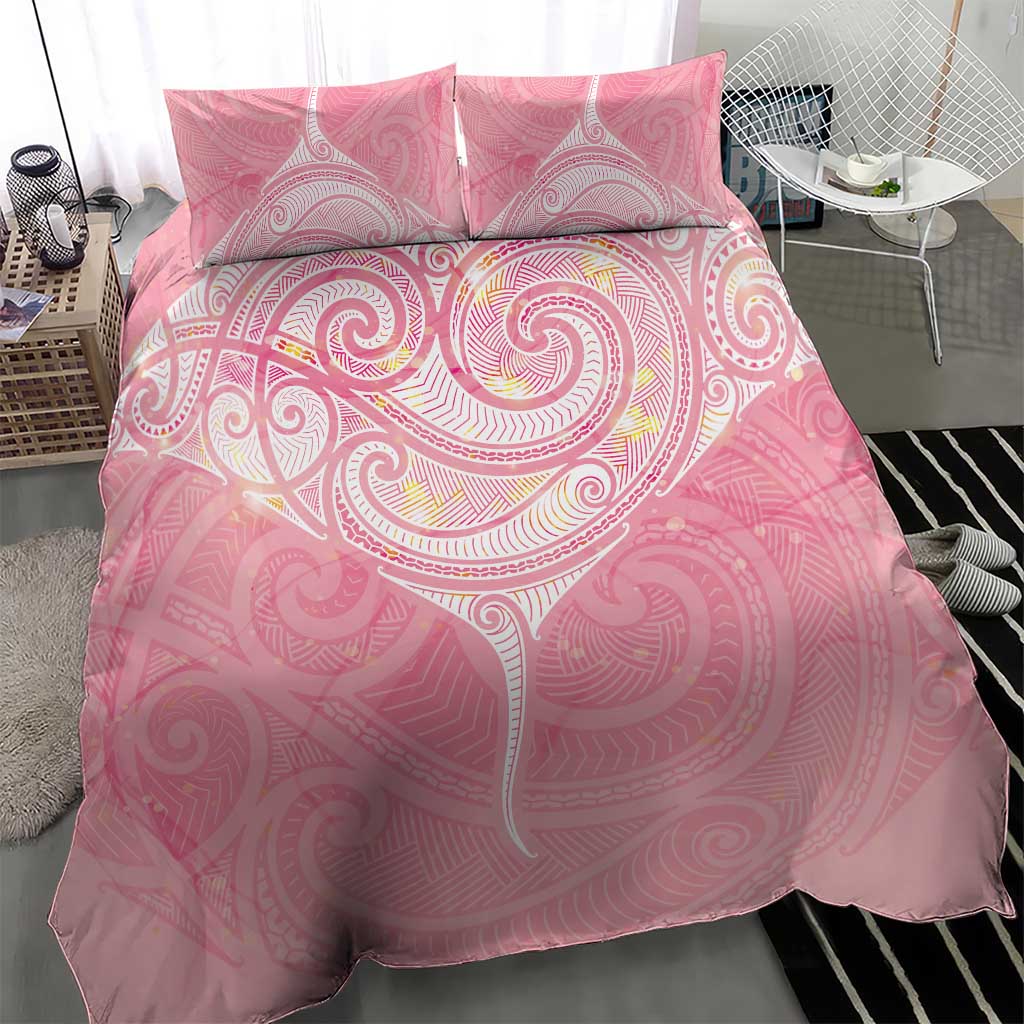 Breast Cancer Awareness Maori Aotearoa Bedding Set Manta Ray - Pink Glaze - Polynesian Pride