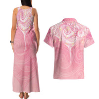 Breast Cancer Awareness Maori Aotearoa Couples Matching Tank Maxi Dress and Hawaiian Shirt Manta Ray - Pink Glaze - Polynesian Pride