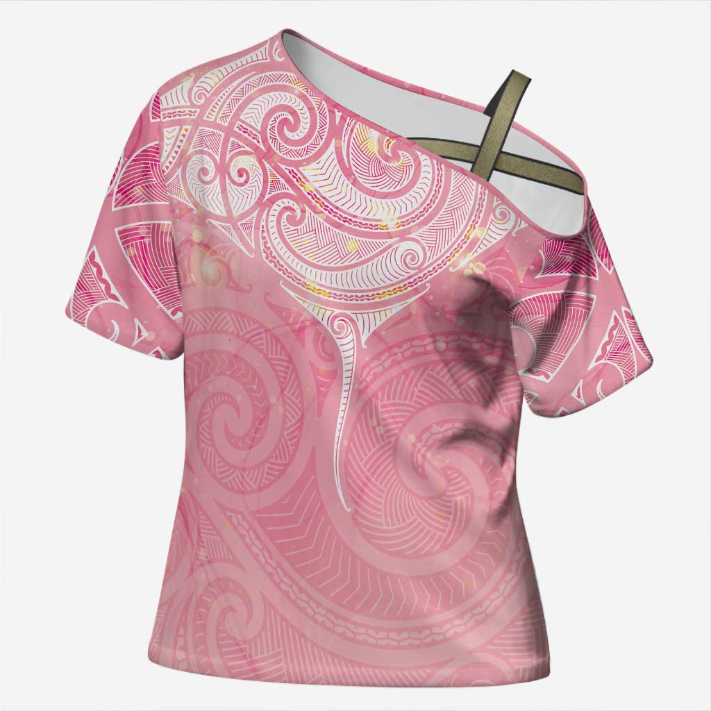 Breast Cancer Awareness Maori Aotearoa Cross Shoulder Shirt Manta Ray - Pink Glaze LT7 Female Pink - Polynesian Pride
