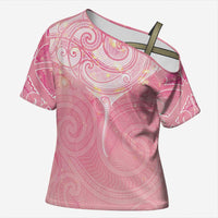Breast Cancer Awareness Maori Aotearoa Cross Shoulder Shirt Manta Ray - Pink Glaze LT7 Female Pink - Polynesian Pride