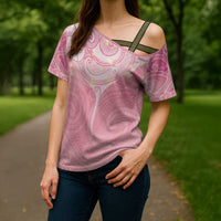 Breast Cancer Awareness Maori Aotearoa Cross Shoulder Shirt Manta Ray - Pink Glaze LT7 - Polynesian Pride