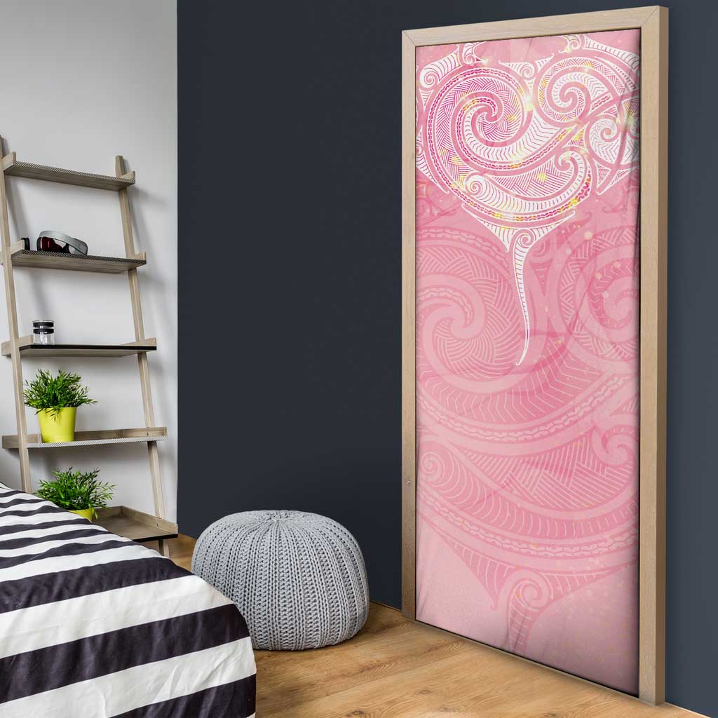 Breast Cancer Awareness Maori Aotearoa Door Cover Manta Ray - Pink Glaze - Polynesian Pride